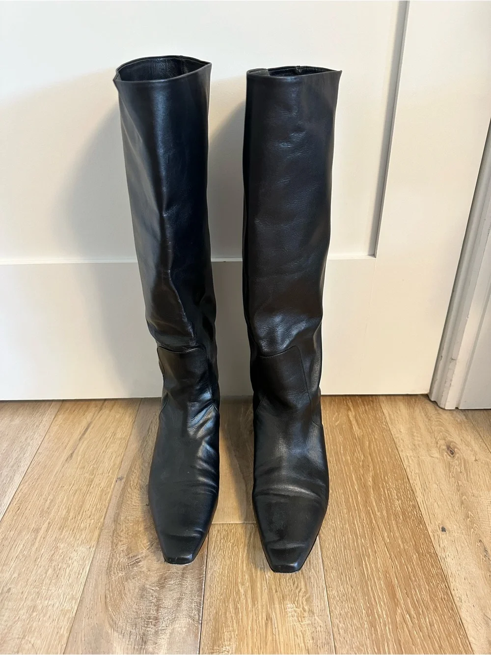 STAUD Black Leather Wally Flat Boots